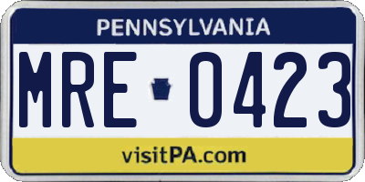 PA license plate MRE0423