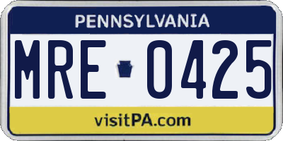 PA license plate MRE0425