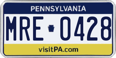 PA license plate MRE0428