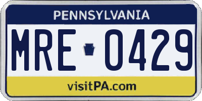 PA license plate MRE0429