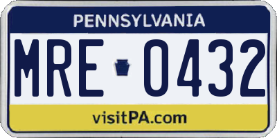 PA license plate MRE0432
