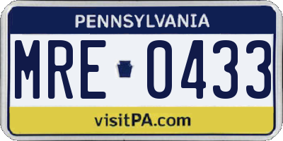 PA license plate MRE0433