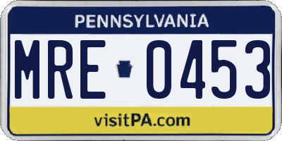 PA license plate MRE0453