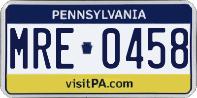 PA license plate MRE0458