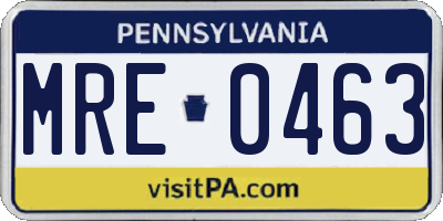 PA license plate MRE0463