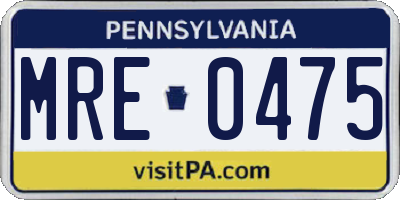 PA license plate MRE0475