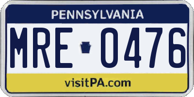 PA license plate MRE0476