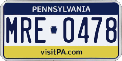 PA license plate MRE0478