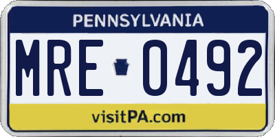 PA license plate MRE0492