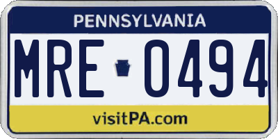 PA license plate MRE0494