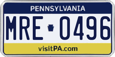 PA license plate MRE0496