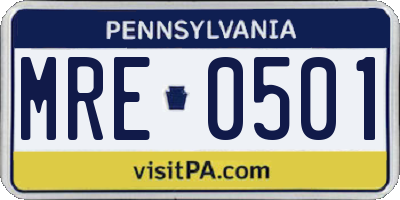 PA license plate MRE0501