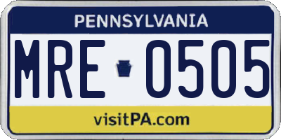 PA license plate MRE0505