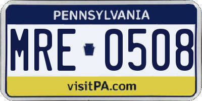 PA license plate MRE0508