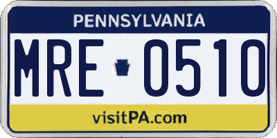PA license plate MRE0510