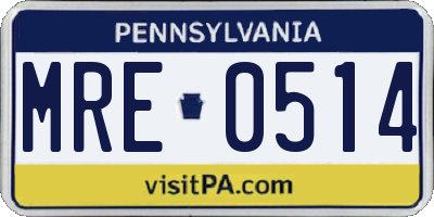 PA license plate MRE0514