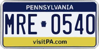 PA license plate MRE0540
