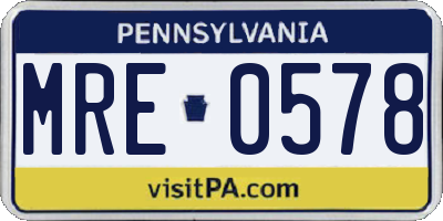PA license plate MRE0578