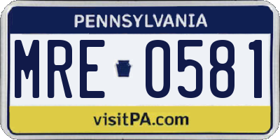 PA license plate MRE0581
