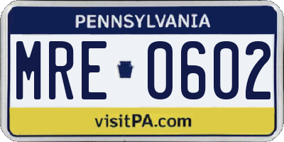 PA license plate MRE0602