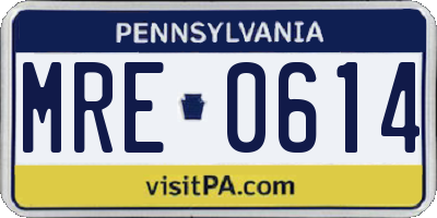 PA license plate MRE0614