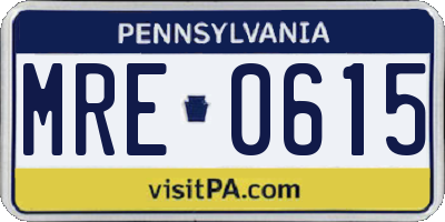 PA license plate MRE0615