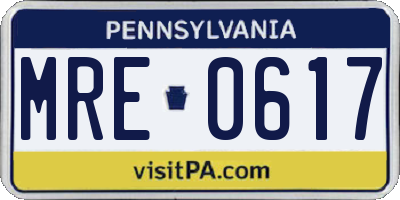 PA license plate MRE0617
