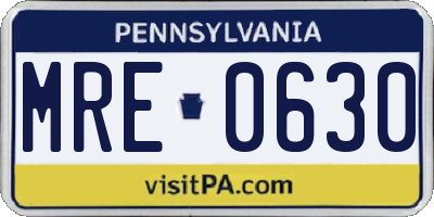PA license plate MRE0630