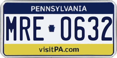 PA license plate MRE0632
