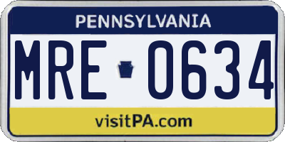 PA license plate MRE0634