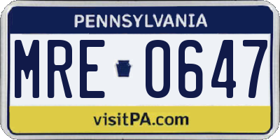 PA license plate MRE0647
