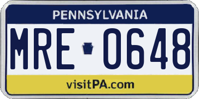 PA license plate MRE0648