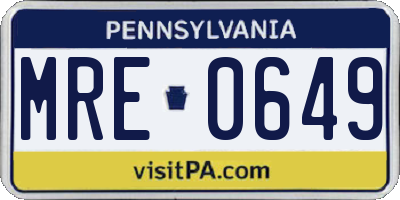 PA license plate MRE0649