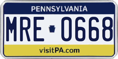PA license plate MRE0668