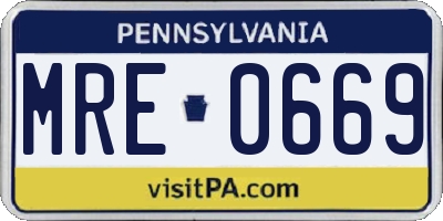 PA license plate MRE0669