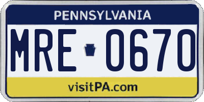 PA license plate MRE0670