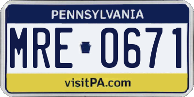 PA license plate MRE0671