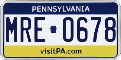 PA license plate MRE0678