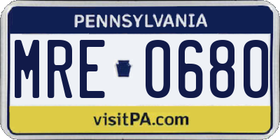 PA license plate MRE0680