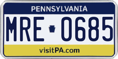 PA license plate MRE0685