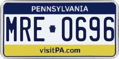 PA license plate MRE0696