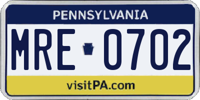 PA license plate MRE0702