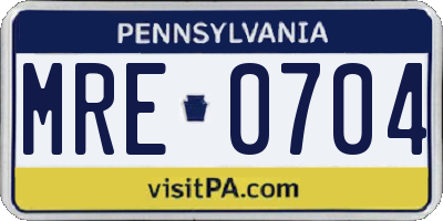 PA license plate MRE0704
