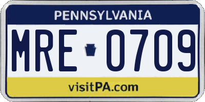 PA license plate MRE0709