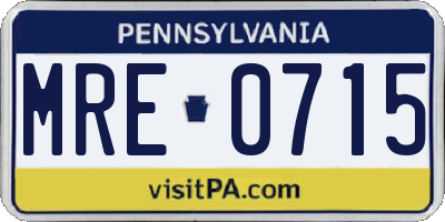 PA license plate MRE0715