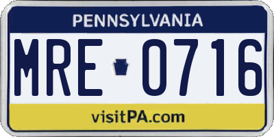 PA license plate MRE0716