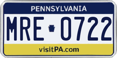 PA license plate MRE0722