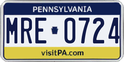 PA license plate MRE0724