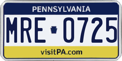 PA license plate MRE0725