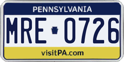 PA license plate MRE0726